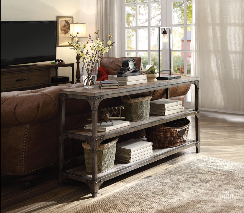 Gorden Weathered Oak & Antique Silver Console Table - Home Discount Furniture - NJ-linden