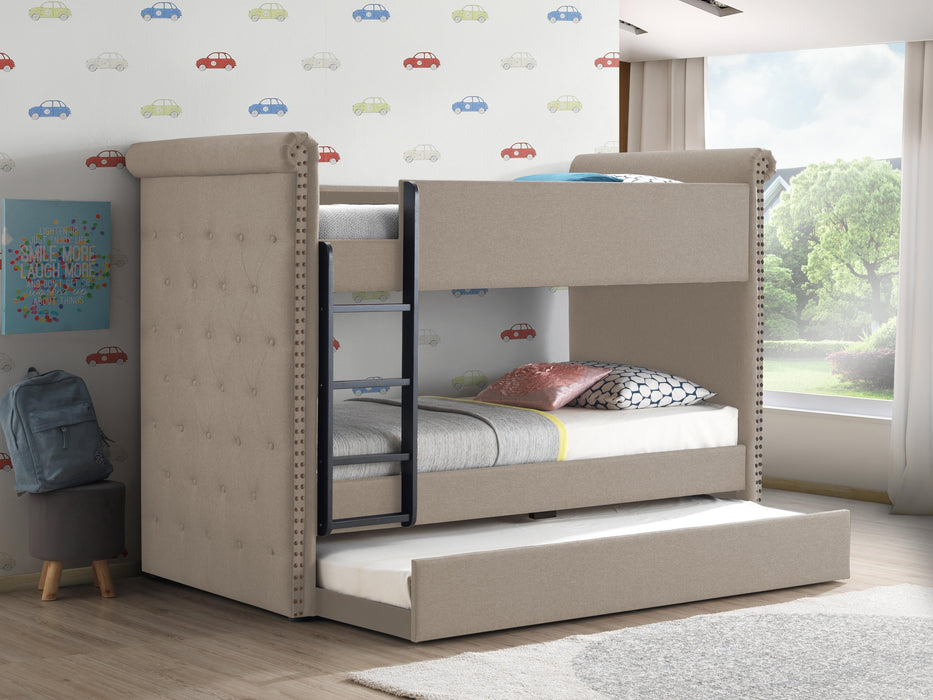 Romana II Beige Fabric Bunk Bed & Trundle (Twin/Twin) image