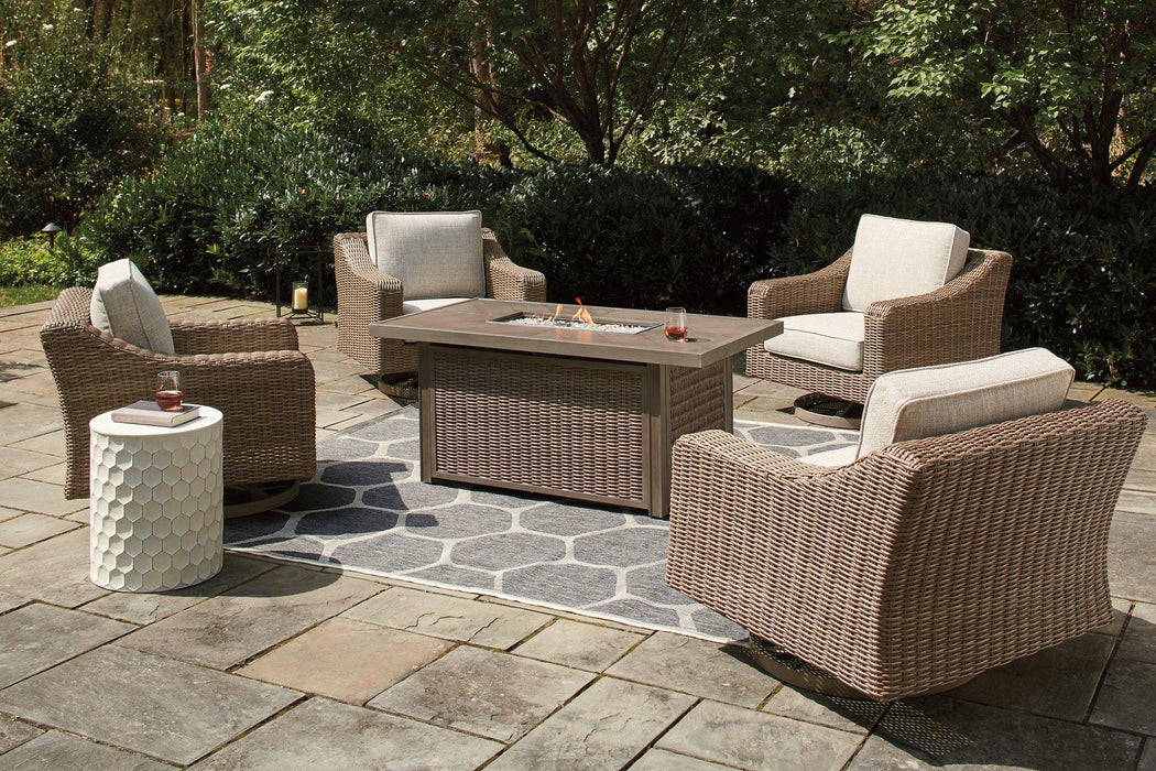 Beachcroft Beachcroft Fire Pit Table with Four Nuvella Swivel Lounge Chairs - Home Discount Furniture - NJ-linden