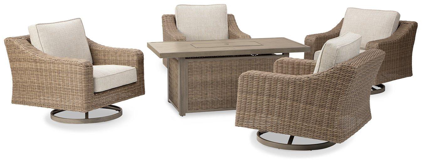 Beachcroft Beachcroft Fire Pit Table with Four Nuvella Swivel Lounge Chairs - Home Discount Furniture - NJ-linden