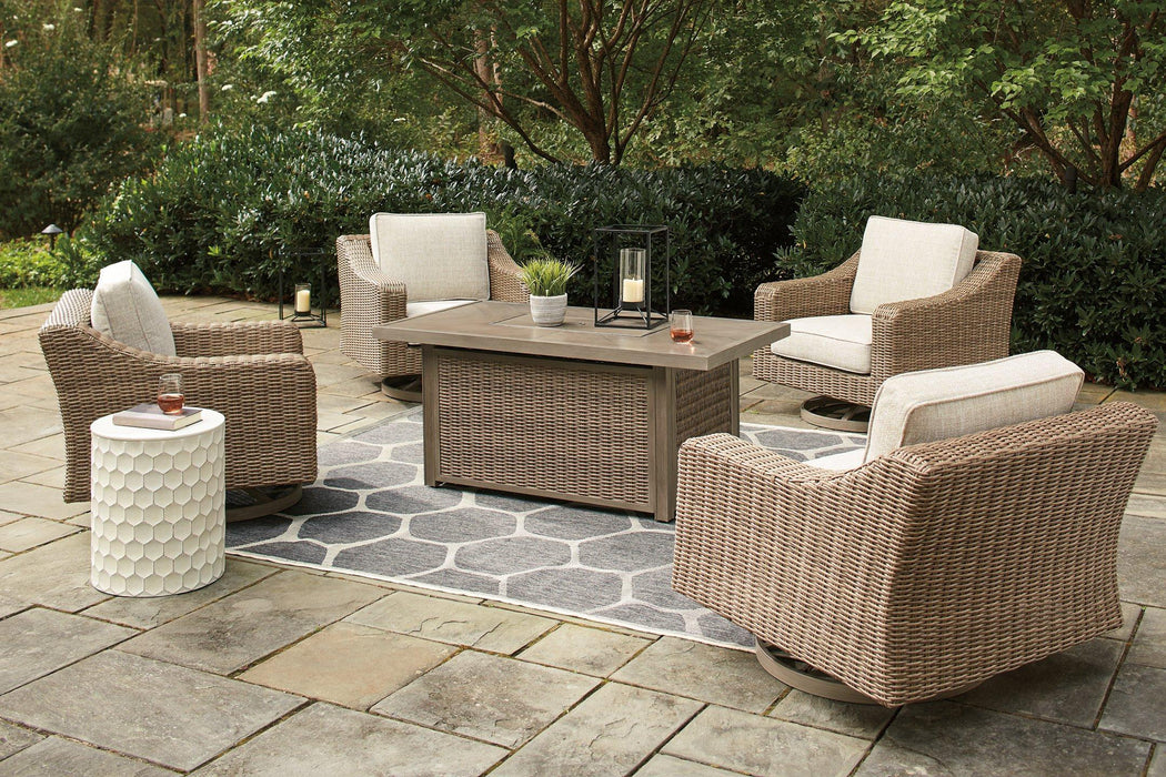 Beachcroft Beachcroft Fire Pit Table with Four Nuvella Swivel Lounge Chairs - Home Discount Furniture - NJ-linden