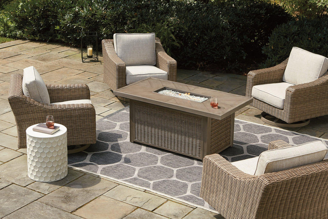 Beachcroft Beachcroft Fire Pit Table with Four Nuvella Swivel Lounge Chairs - Home Discount Furniture - NJ-linden