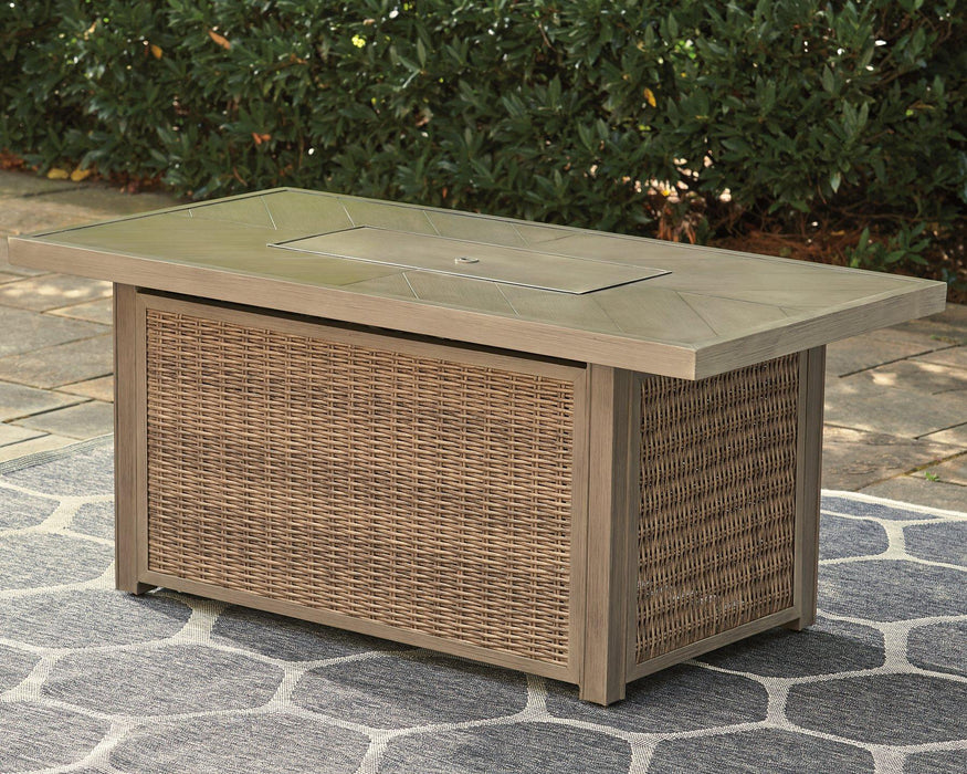 Beachcroft Beachcroft Fire Pit Table with Four Nuvella Swivel Lounge Chairs - Home Discount Furniture - NJ-linden