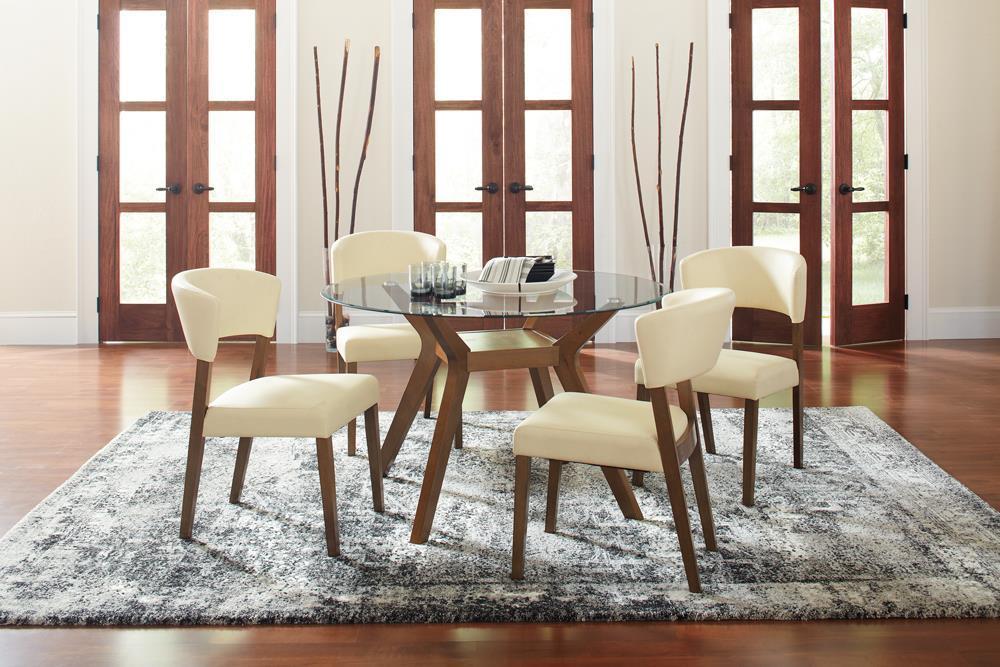 Paxton Mid Century Modern Nutmeg Glass Dining Table - Home Discount Furniture - NJ-linden
