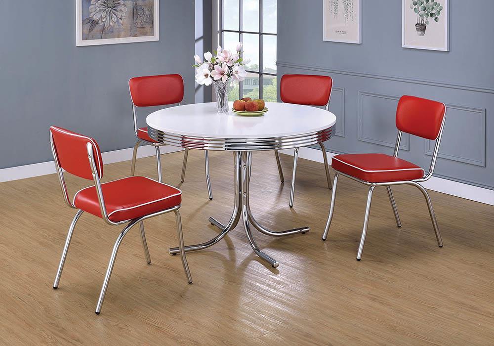 Retro Round Dining Table Glossy White and Chrome - Home Discount Furniture - NJ-linden