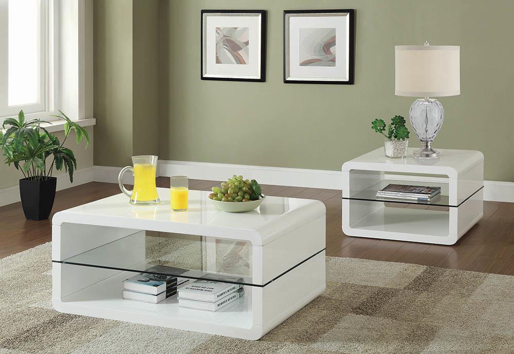 Elana Square 2-shelf End Table Glossy White - Home Discount Furniture - NJ-linden