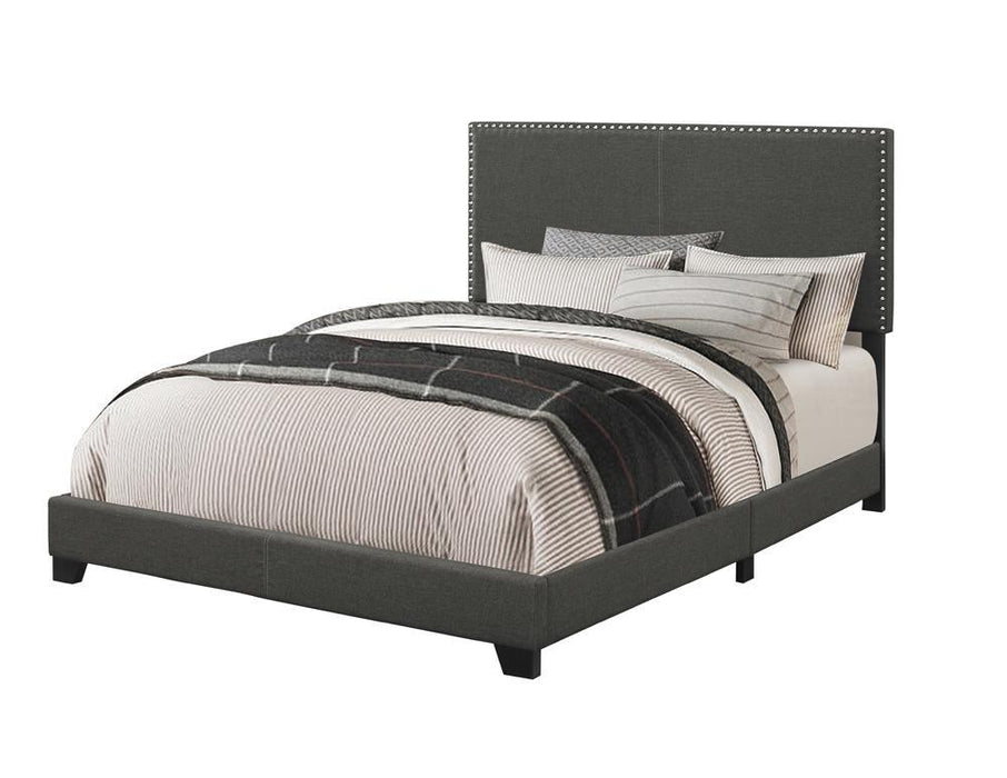 Boyd Queen Upholstered Bed with Nailhead Trim Charcoal - Home Discount Furniture - NJ-linden