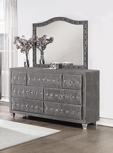 Deanna Button Tufted Dresser Mirror Grey - Home Discount Furniture - NJ-linden