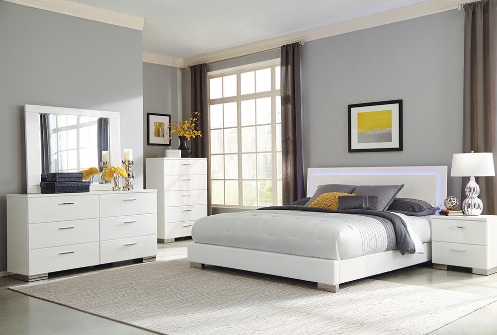 Felicity Queen Panel Bed with LED Lighting Glossy White - Home Discount Furniture - NJ-linden