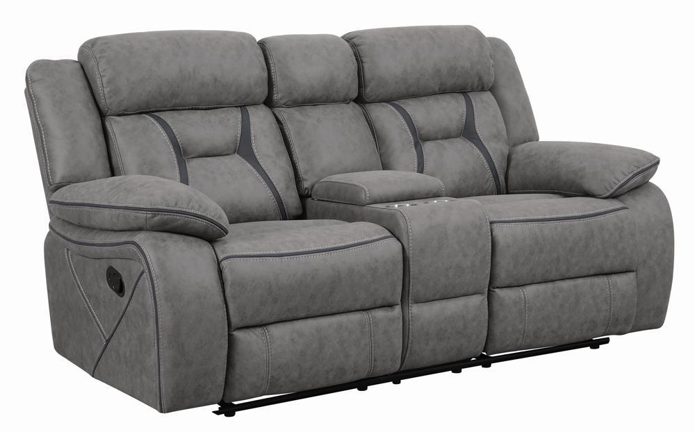 Higgins Pillow Top Arm Motion Loveseat with Console Grey - Home Discount Furniture - NJ-linden