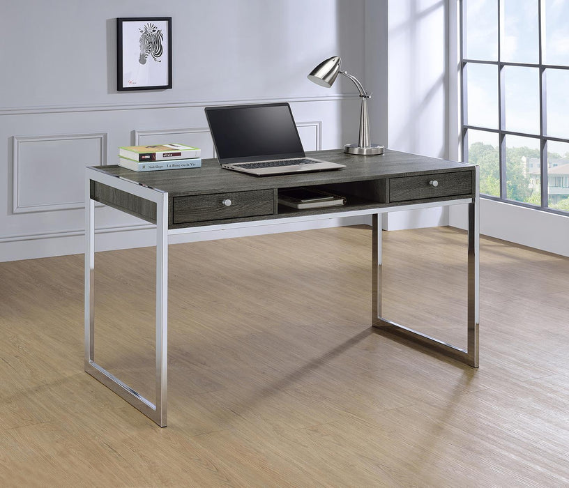 Wallice 2-drawer Writing Desk Weathered Grey and Chrome - Home Discount Furniture - NJ-linden