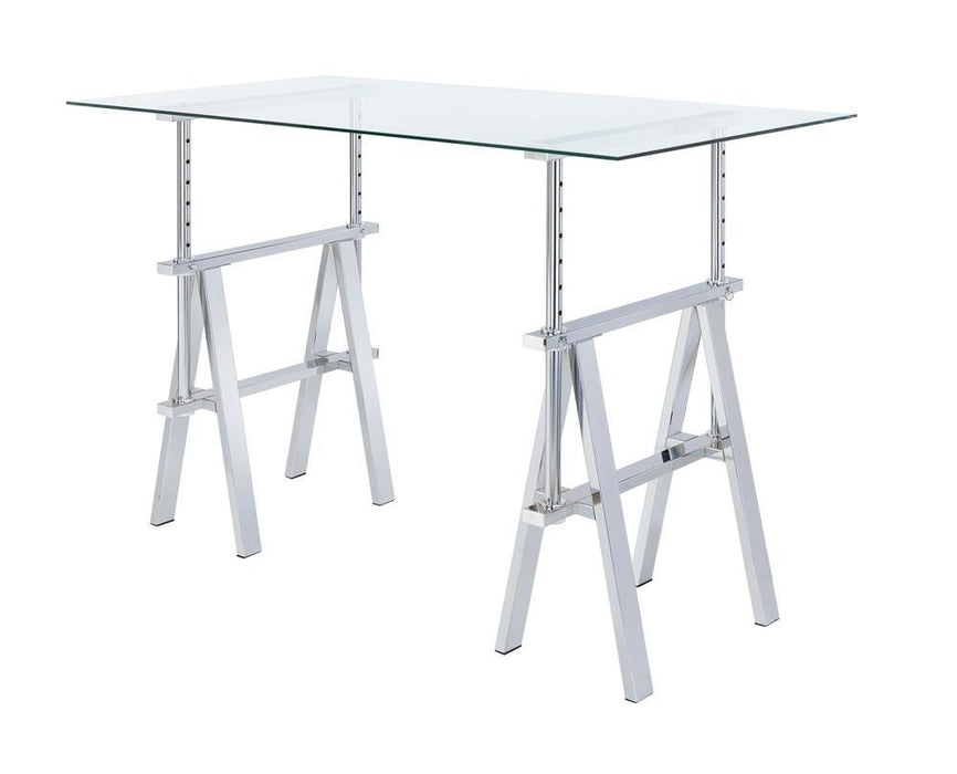 Statham Glass Top Adjustable Writing Desk Clear and Chrome