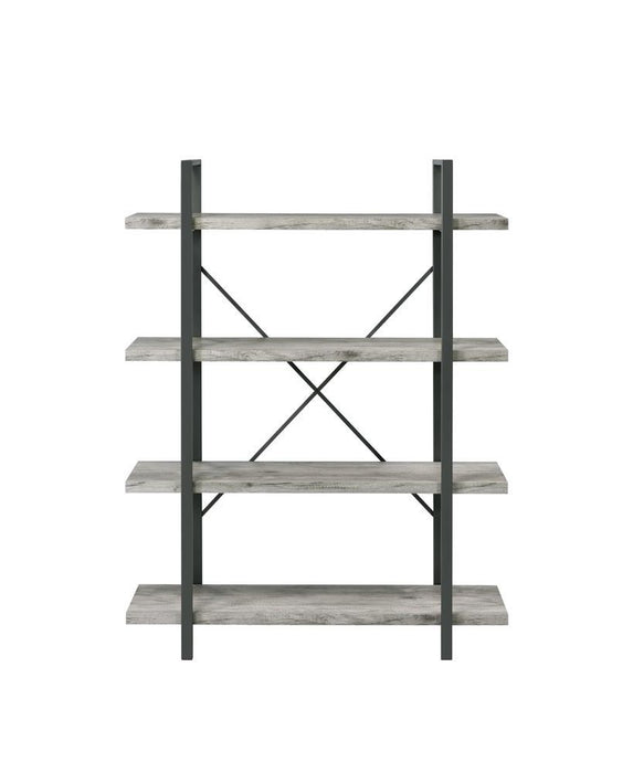 Cole 4-Shelf Bookcase Grey Driftwood and Gunmetal