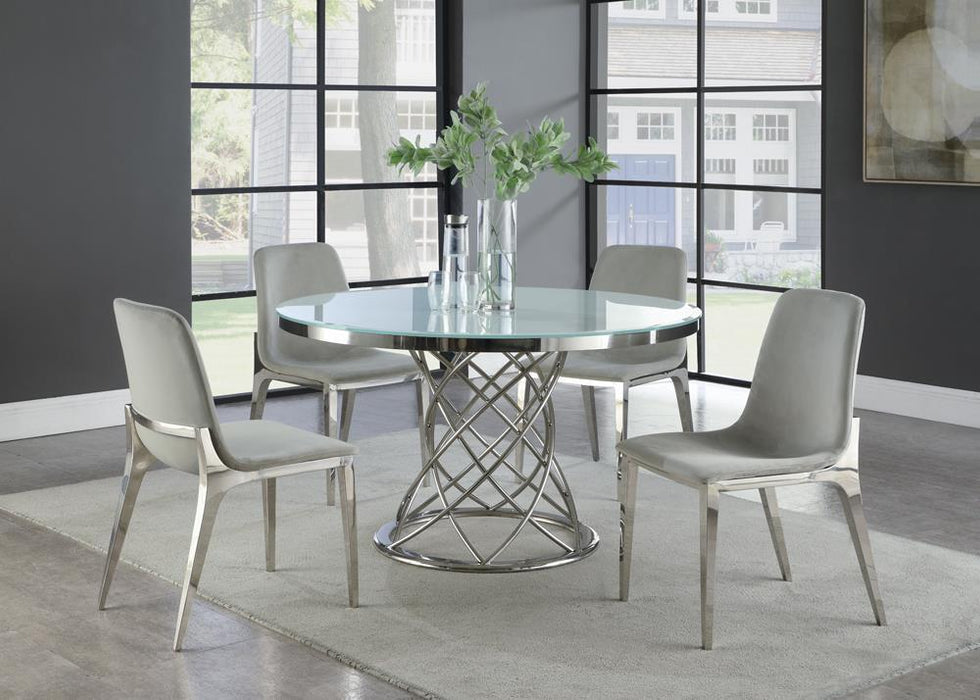 Irene Round Glass Top Dining Table White and Chrome - Home Discount Furniture - NJ-linden