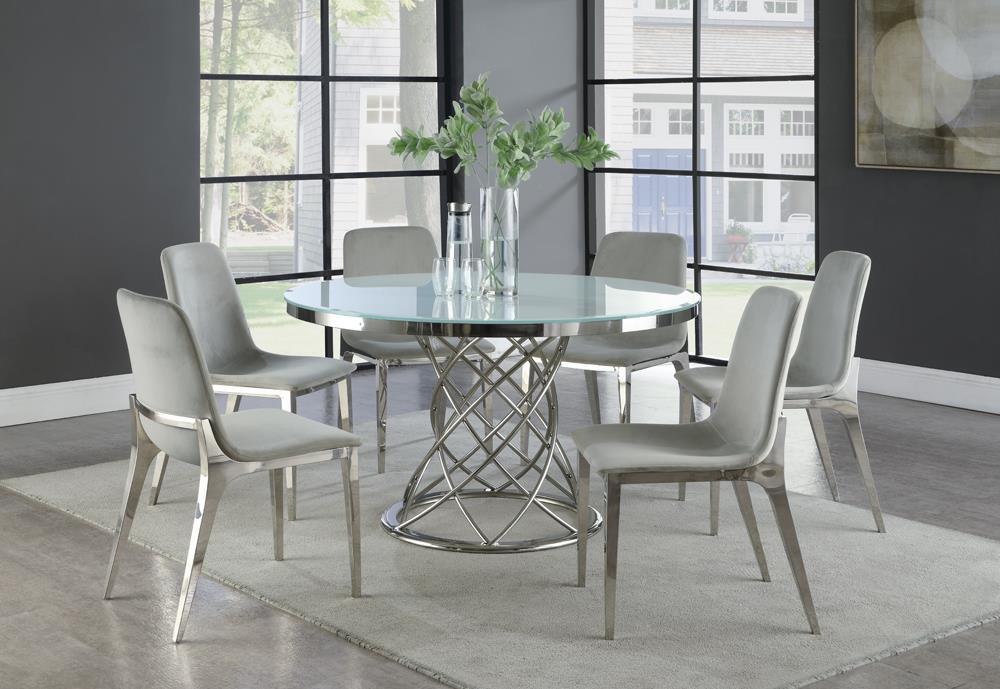 Irene Round Glass Top Dining Table White and Chrome - Home Discount Furniture - NJ-linden