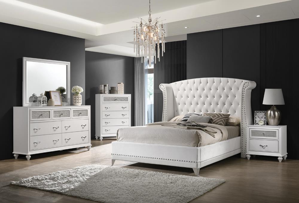 Barzini Queen Wingback Tufted Bed White - Home Discount Furniture - NJ-linden