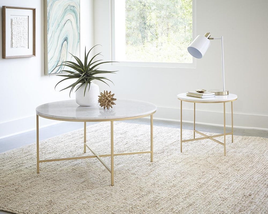 Ellison Round X-cross End Table White and Gold - Home Discount Furniture - NJ-linden