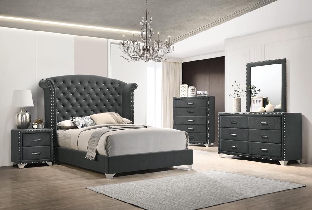 Melody Queen Wingback Upholstered Bed Grey - Home Discount Furniture - NJ-linden