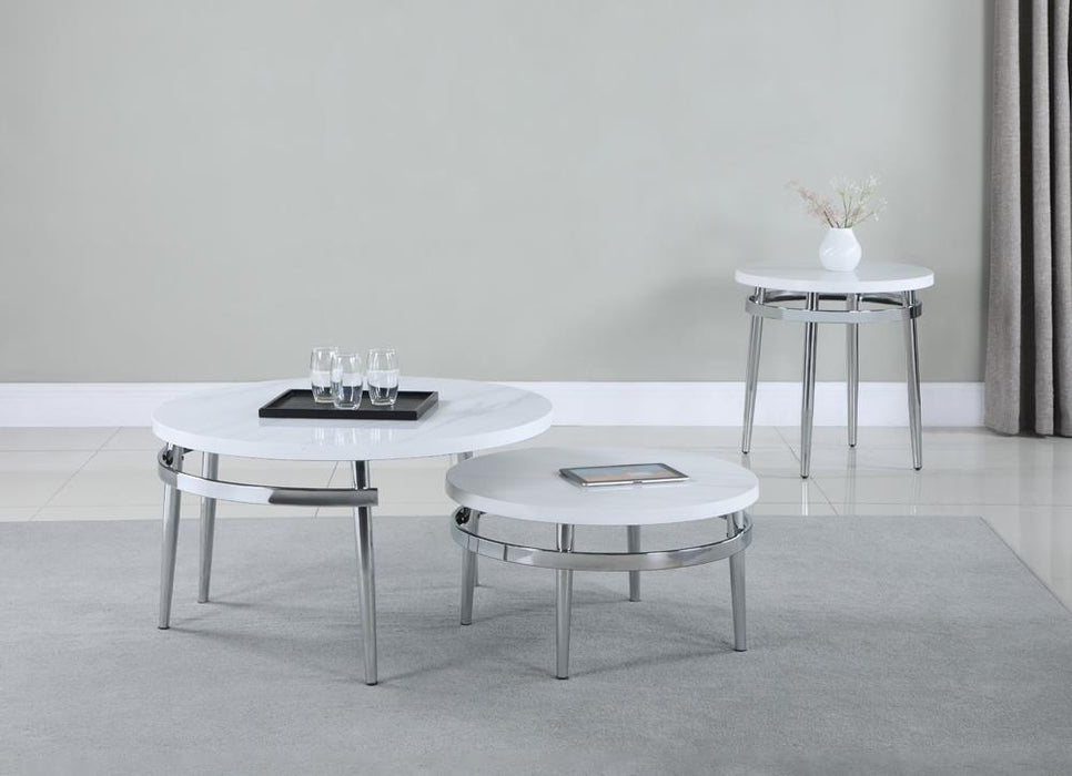 Avilla Round Nesting Coffee Table White and Chrome - Home Discount Furniture - NJ-linden