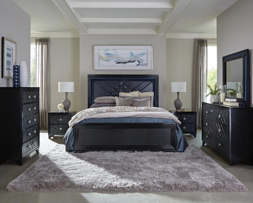 Penelope Queen Bed with LED Lighting Black and Midnight Star - Home Discount Furniture - NJ-linden