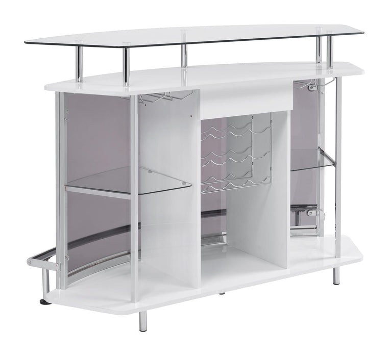 Gideon Crescent Shaped Glass Top Bar Unit with Drawer - Home Discount Furniture - NJ-linden