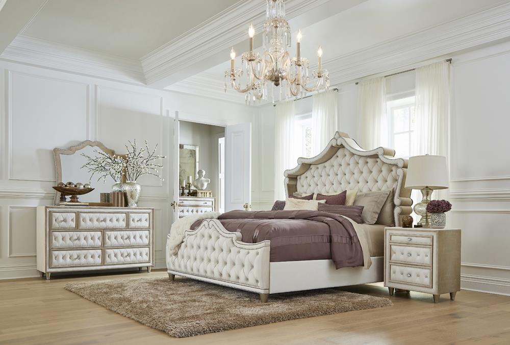 Antonella Upholstered Tufted Queen Bed Ivory and Camel - Home Discount Furniture - NJ-linden