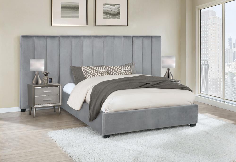 Arles Eastern King Vertical Channeled Tufted Bed Grey - Home Discount Furniture - NJ-linden