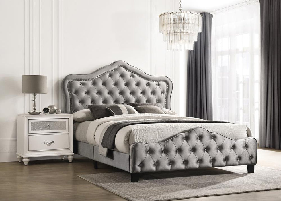 Bella California King Upholstered Tufted Panel Bed Grey - Home Discount Furniture - NJ-linden