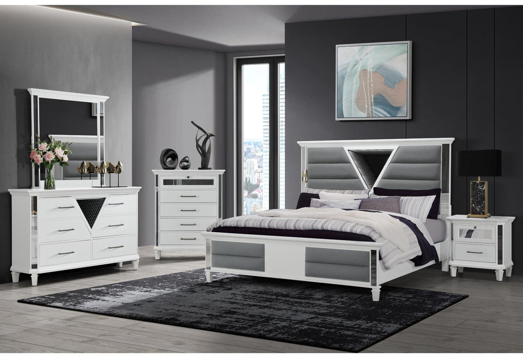 MARCO METALLIC WHITE FULL BED GROUP WITH LED 3D MIRROR image