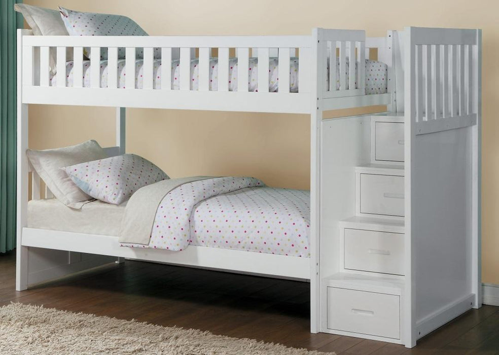 Homelegance Galen Bunk Bed w/ Reversible Step Storage in White B2053SBW-1* - Home Discount Furniture - NJ-linden