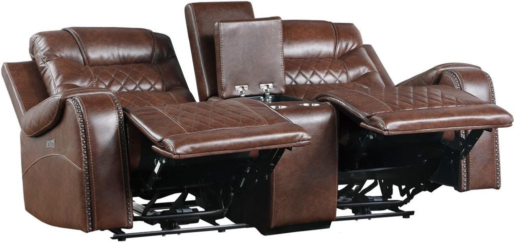 Homelegance Furniture Putnam Power Double Reclining Loveseat in Brown 9405BR-2PW - Home Discount Furniture - NJ-linden