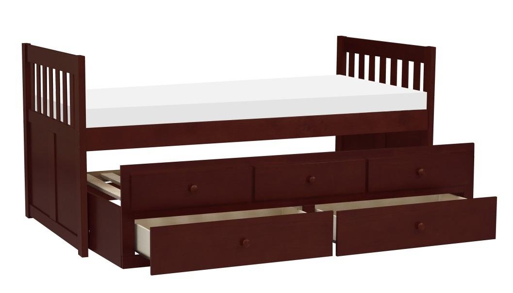 Homelegance Rowe Twin/Twin Trundle Bed w/ Two Storage Drawers in Dark Cherry B2013PRDC-1* - Home Discount Furniture - NJ-linden