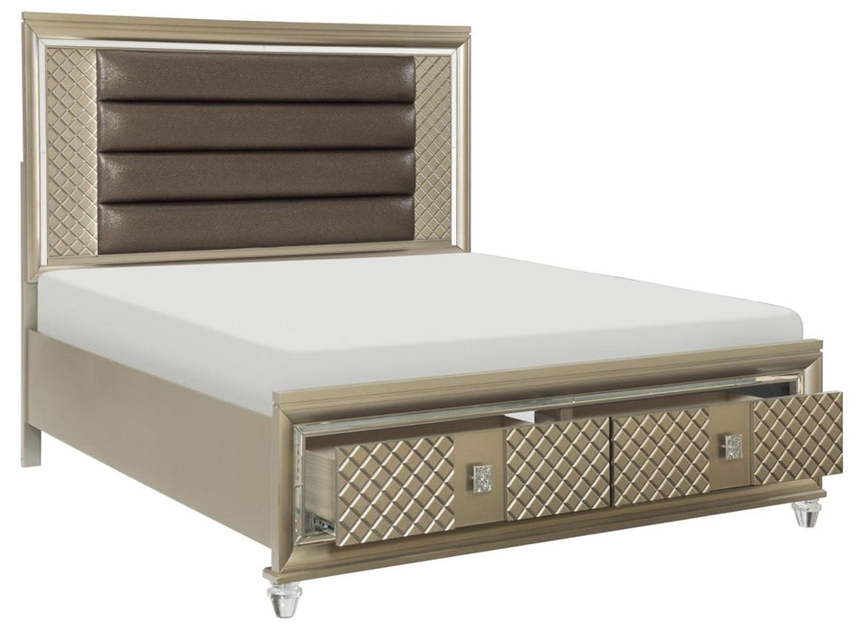 Homelegance Furniture Loudon King Platform with Storage Bed in Champagne Metallic 1515K-1EK* - Home Discount Furniture - NJ-linden