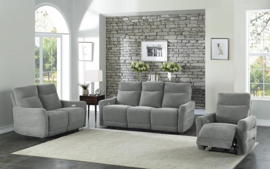 Homelegance Furniture Edition Power Double Lay Flat Reclining Loveseat in Dove Grey 9804DV-2PWH - Home Discount Furniture - NJ-linden