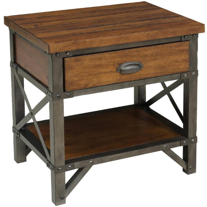 Homelegance Holverson Nightstand in Rustic Brown & Gunmetal 1715-4 - Home Discount Furniture - NJ-linden