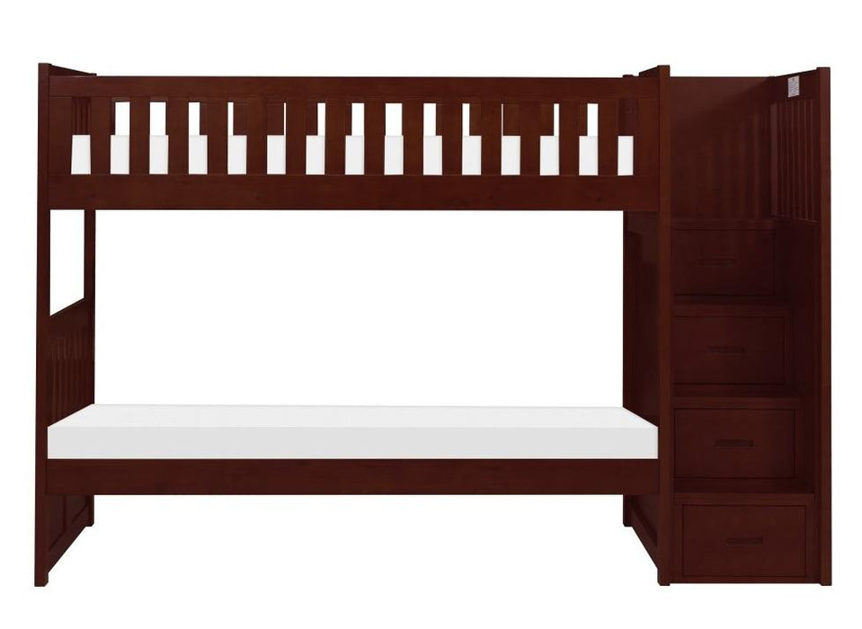 Homelegance Rowe Bunk Bed w/ Reversible Step Storage in Dark Cherry B2013SBDC-1* - Home Discount Furniture - NJ-linden