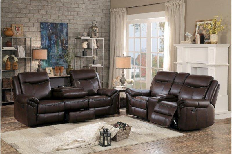 Homelegance Furniture Aram Double Glider Reclining Loveseat in Brown 8206BRW-2 - Home Discount Furniture - NJ-linden