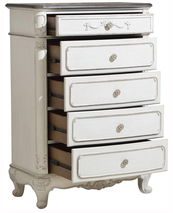 Homelegance Cinderella 5 Drawer Chest in Antique White with Grey Rub-Through 1386NW-9 - Home Discount Furniture - NJ-linden