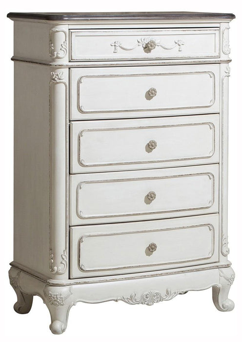 Homelegance Cinderella 5 Drawer Chest in Antique White with Grey Rub-Through 1386NW-9 - Home Discount Furniture - NJ-linden