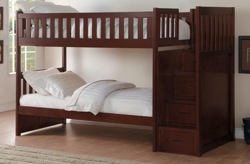 Homelegance Rowe Bunk Bed w/ Reversible Step Storage in Dark Cherry B2013SBDC-1* - Home Discount Furniture - NJ-linden