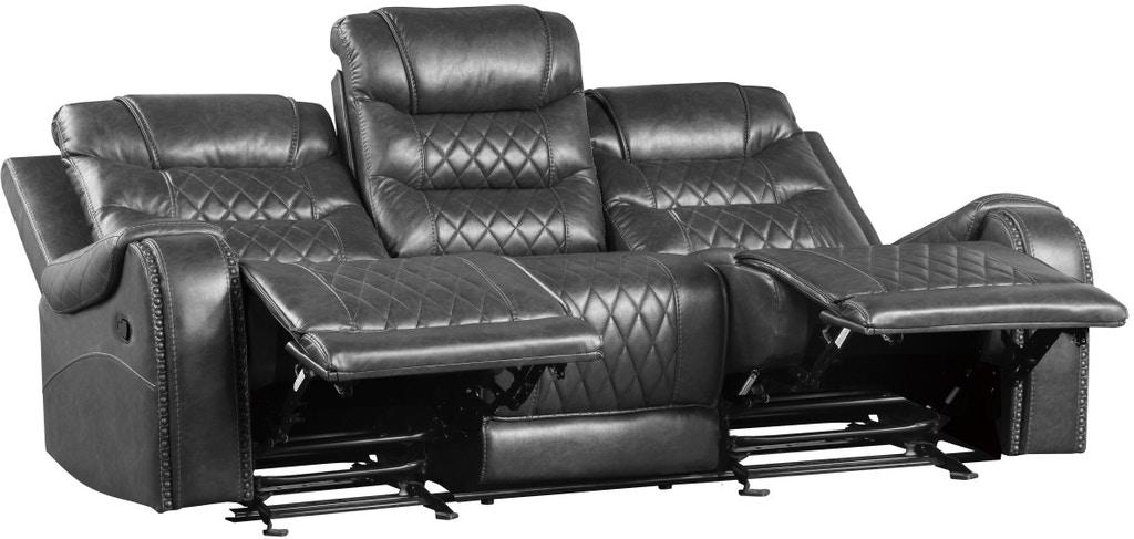 Homelegance Furniture Putnam Double Reclining Sofa with Drop-Down in Gray 9405GY-3 - Home Discount Furniture - NJ-linden