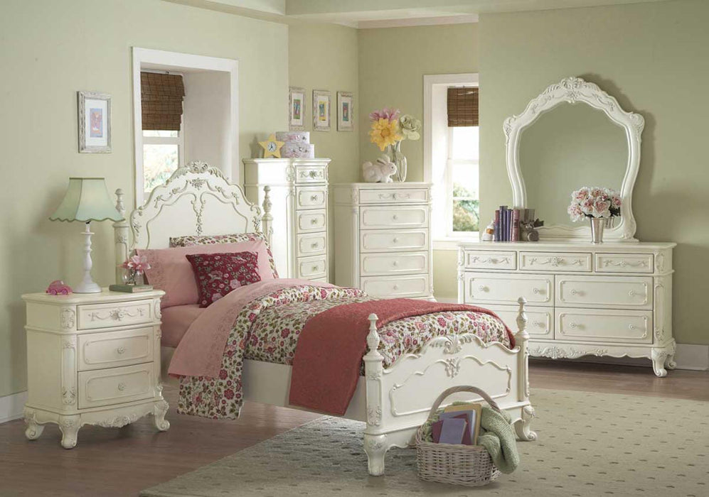 Homelegance Cinderella Full Poster Bed in Antique White 1386FNW-1* - Home Discount Furniture - NJ-linden