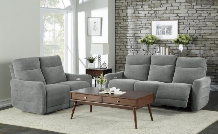 Homelegance Furniture Edition Power Double Lay Flat Reclining Sofa in Dove Grey 9804DV-3PWH - Home Discount Furniture - NJ-linden