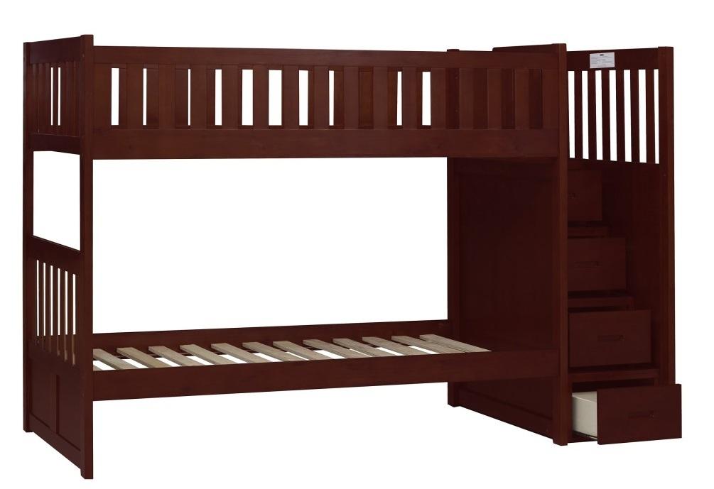 Homelegance Rowe Bunk Bed w/ Reversible Step Storage in Dark Cherry B2013SBDC-1* - Home Discount Furniture - NJ-linden