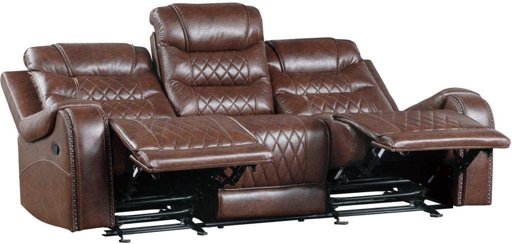 Homelegance Furniture Putnam Double Reclining Sofa with Drop-Down in Brown 9405BR-3 - Home Discount Furniture - NJ-linden