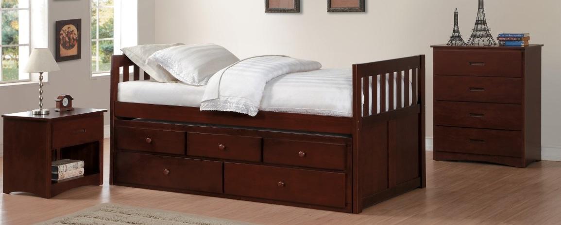 Homelegance Rowe Twin/Twin Trundle Bed w/ Two Storage Drawers in Dark Cherry B2013PRDC-1* - Home Discount Furniture - NJ-linden