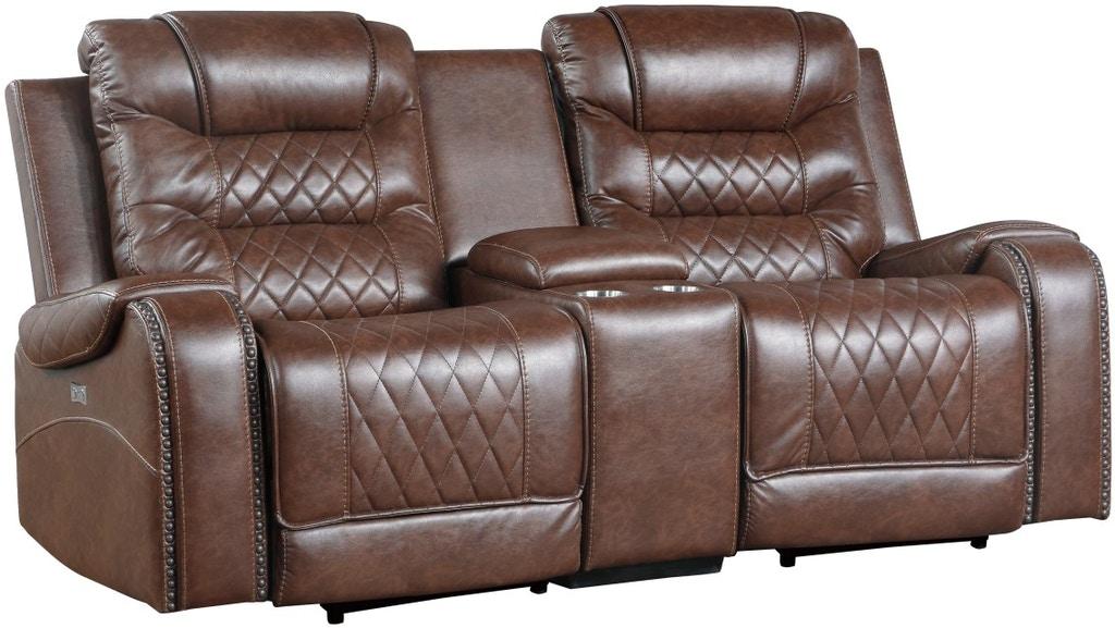 Homelegance Furniture Putnam Power Double Reclining Loveseat in Brown 9405BR-2PW - Home Discount Furniture - NJ-linden