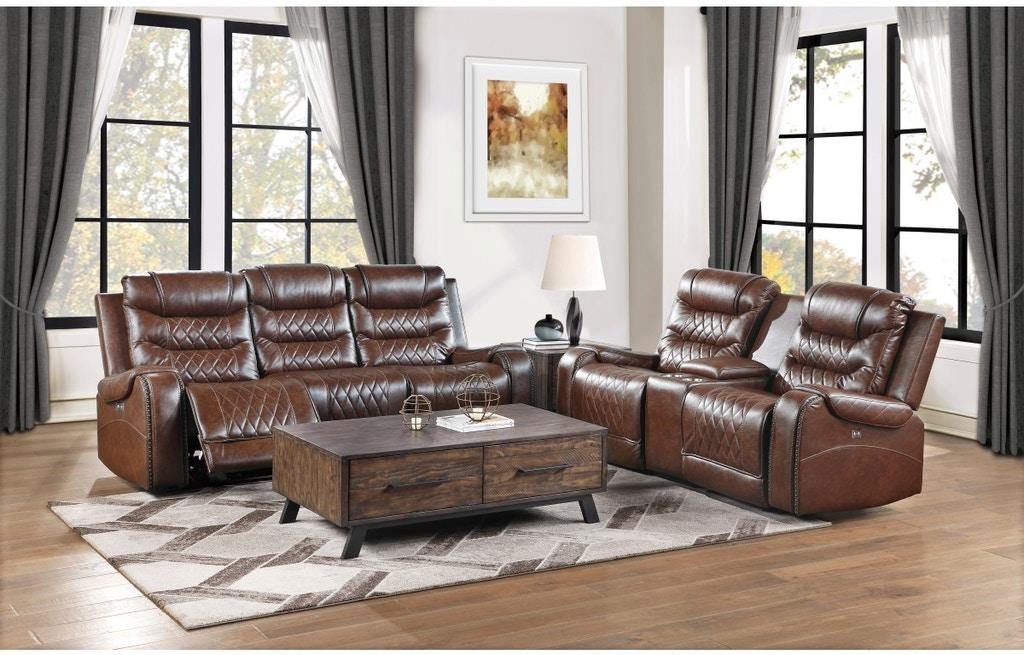 Homelegance Furniture Putnam Power Double Reclining Loveseat in Brown 9405BR-2PW - Home Discount Furniture - NJ-linden