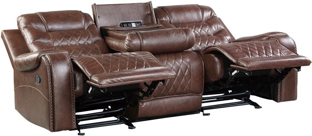 Homelegance Furniture Putnam Double Reclining Sofa with Drop-Down in Brown 9405BR-3 - Home Discount Furniture - NJ-linden