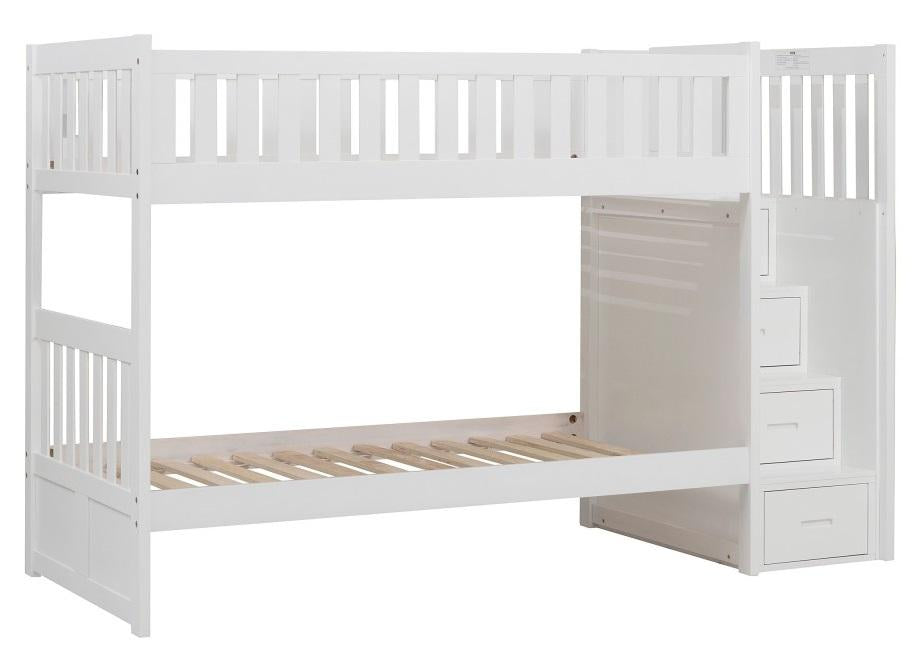 Homelegance Galen Bunk Bed w/ Reversible Step Storage in White B2053SBW-1* - Home Discount Furniture - NJ-linden